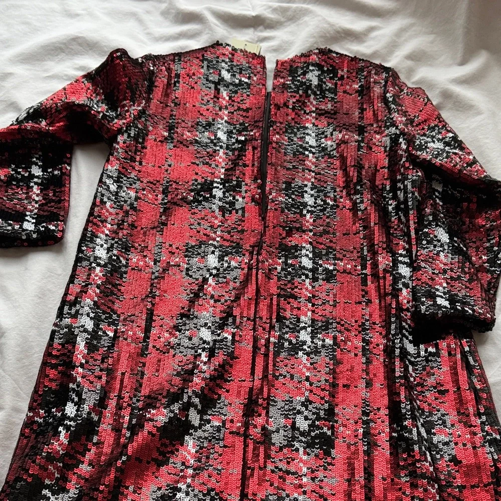Tuckernuck Red Black white sequin Pierre mini dress size Small - Picture 6 of 7